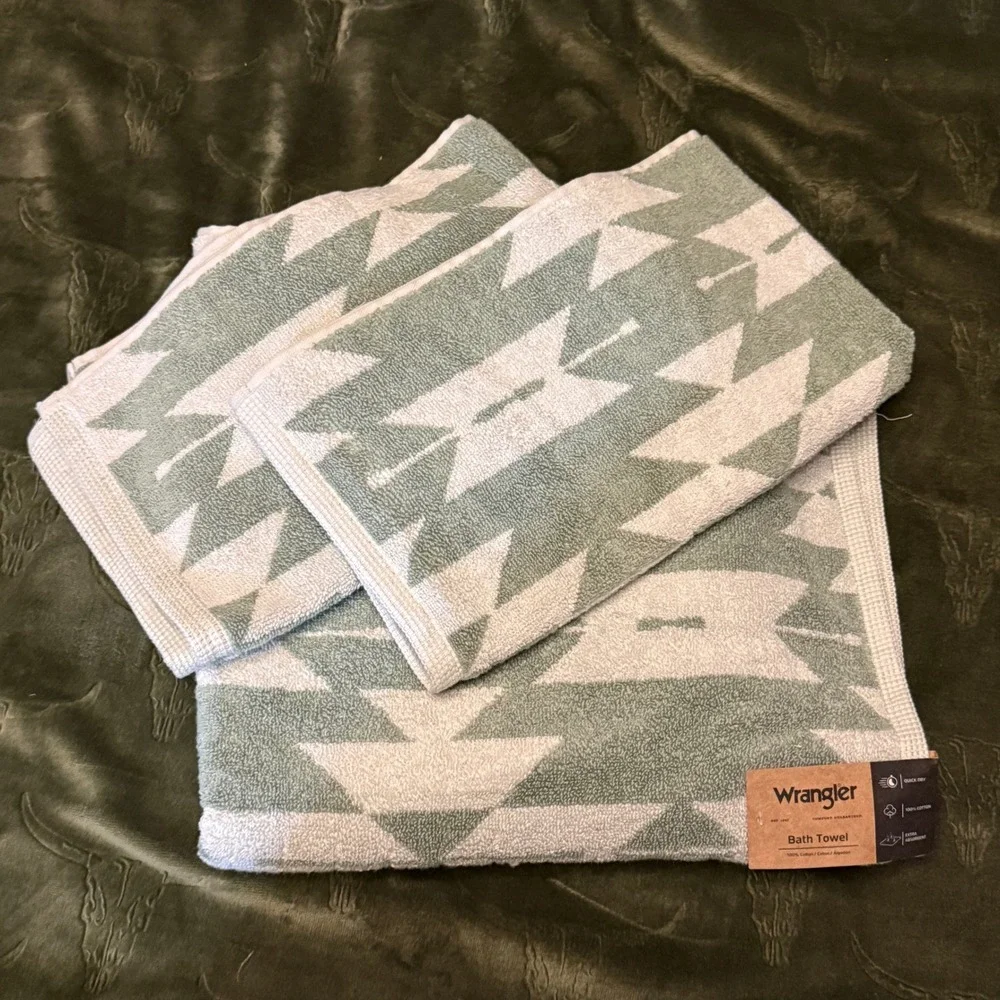 Wrangler Towel 3 Pc Set Unisex OS New Southwest Diamond Green 1 Bath 2 Hand
